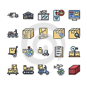 Logistic Filled outline icon set template