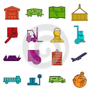 Logistic icons doodle set