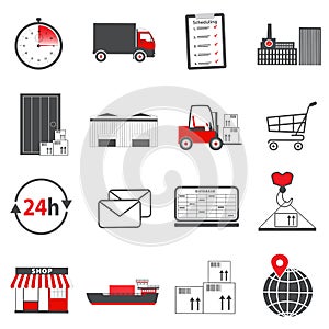 Logistic icons in red and gray
