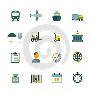 Logistic icons set flat