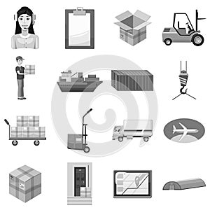 Logistic icons set, gray monochrome style