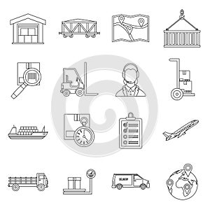 Logistic icons set, outline style