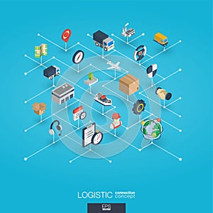 Logistic integrated 3d web icons. Digital network isometric concept.