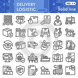 Logistic line icon set, delivery symbols set collection or vector sketches. Shipping signs set for computer web, the