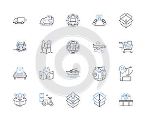 Logistic management outline icons collection. Logistics, Management, Supply, Chain, Order, Delivery, Warehouse vector