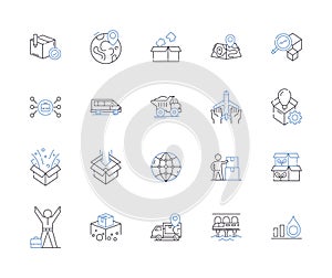 Logistic management outline icons collection. Logistics, Management, Supply, Chain, Order, Delivery, Warehouse vector