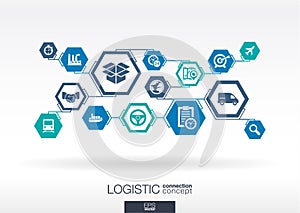 Logistic network. Hexagon abstract background