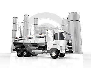 Logistic oil tank semi trailer truck at oil refinery