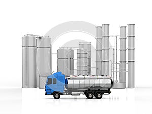 Logistic oil tank semi trailer truck at oil refinery