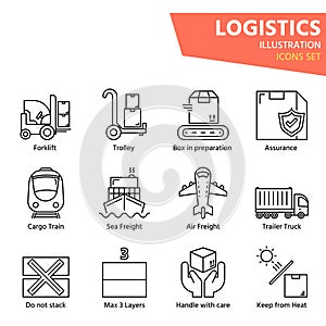 Logistic outline icon set for worldwide logistics