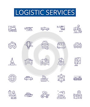 Logistic services line icons signs set. Design collection of Logistics, Services, Shipping, Delivery, Cargo, Freight