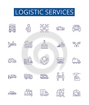 Logistic services line icons signs set. Design collection of Logistics, Services, Shipping, Delivery, Cargo, Freight