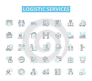 Logistic services linear icons set. Warehousing, Transportation, Supply Chain, Distribution, Logistics, Freight