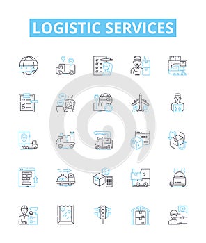 Logistic services vector line icons set. Logistics, Services, Delivery, Shipping, Freight, Management, Supply