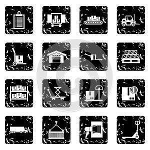 Logistic set icons, grunge style