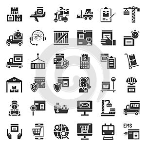 Logistic and shipping business icon set, solid style