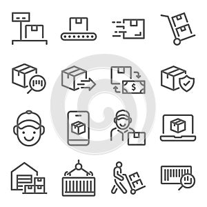Logistic Shipping icon set vector illustration. Contains such icon as Warehouse, Courier, Delivery, Parcel, Container and more. Ex