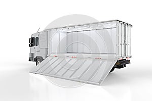 Logistic side tipping trailer truck or lorry on white background