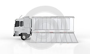 Logistic side tipping trailer truck or lorry on white background