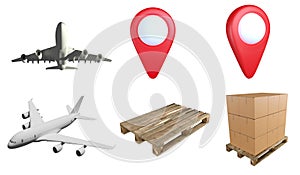 Logistic and supply chain clipart element ,3D render logistic concept icon set