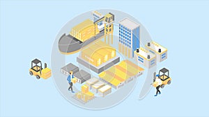 Logistic Technology animated isometric concept.