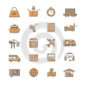 Logistic vector icons. line icons.