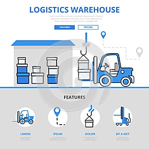 Logistic warehouse storage concept flat line art vector icons