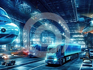 Logistics cargo and delivery industry concepts, a global business logistics concept incorporating air, truck, and