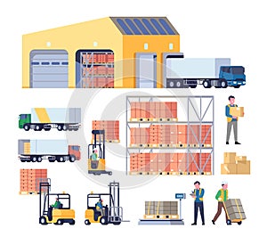 Logistics cargo. Transportable freight delivery. Shipping equipment. Warehouse workers. Qualitative logistic