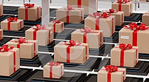 Logistics center with wrapped gifts for Christmas 3d-illustration