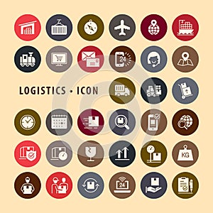 Logistics color icons set, Circle botton icons modern design style