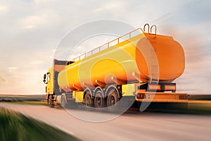 Logistics concept. Truck on road, motion blur effect