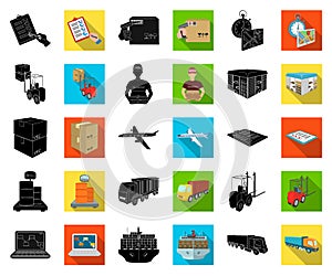 Logistics and delivery black,flat icons in set collection for design. Transport and equipment isometric vector symbol