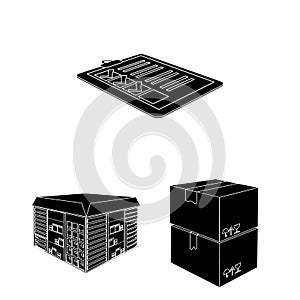 Logistics and delivery black icons in set collection for design. Transport and equipment isometric vector symbol stock