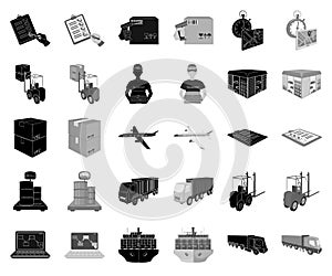 Logistics and delivery black,monochrome icons in set collection for design. Transport and equipment isometric vector