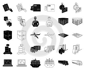 Logistics and delivery black,outline icons in set collection for design. Transport and equipment isometric vector symbol
