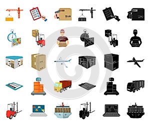 Logistics and delivery cartoon,black icons in set collection for design. Transport and equipment isometric vector symbol