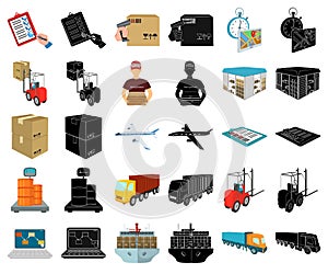 Logistics and delivery cartoon,black icons in set collection for design. Transport and equipment isometric vector symbol