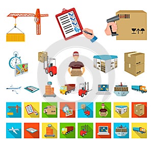 Logistics and delivery cartoon,flat icons in set collection for design. Transport and equipment isometric vector symbol