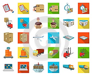 Logistics and delivery cartoon,flat icons in set collection for design. Transport and equipment isometric vector symbol