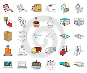 Logistics and delivery cartoon,outline icons in set collection for design. Transport and equipment isometric vector