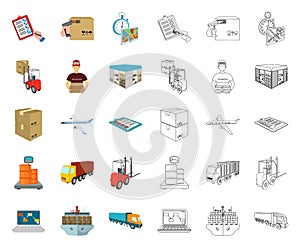 Logistics and delivery cartoon,outline icons in set collection for design. Transport and equipment isometric vector