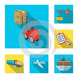 Logistics and delivery flat icons in set collection for design. Transport and equipment isometric vector symbol stock