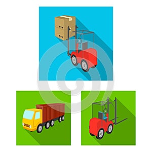 Logistics and delivery flat icons in set collection for design. Transport and equipment isometric vector symbol stock