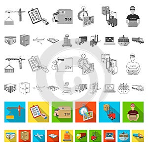 Logistics and delivery flat icons in set collection for design. Transport and equipment isometric vector symbol stock