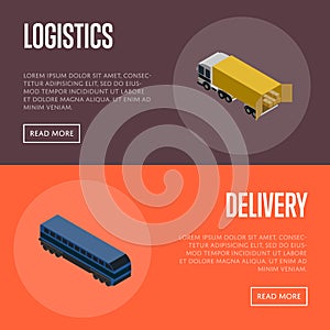 Logistics and delivery isometric banner set