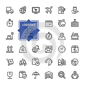 Logistics, delivery, transportation Icon set. Vector Illustration