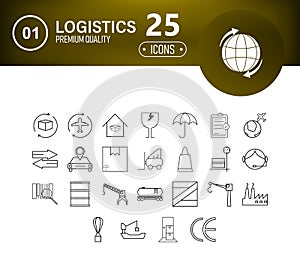 Logistics, delivery, transportation - outline web icon set, vector, thin line icons collection