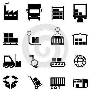 Logistics, distribution and warehouse icons