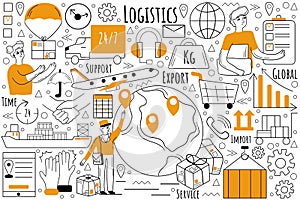 Logistics doodle set